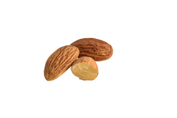 Peeled almonds isolated on white background