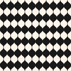 Vector monochrome seamless pattern, vertical wavy shapes, ellipses. Scale background.