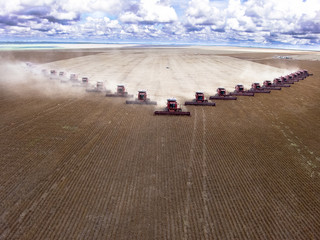 Mato Grosso, Brazil, March 02, 2008: Mass soybean harvesting at a farm in Campo Verde