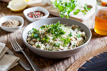 Homemade Rice With Mushrooms And Herbs