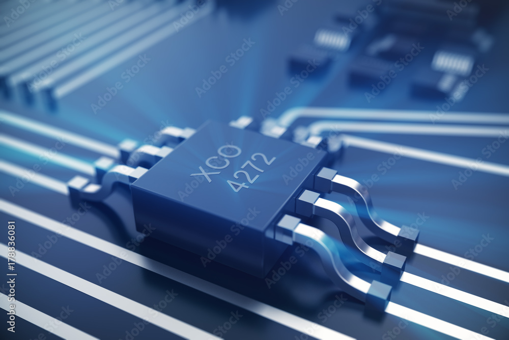 Poster 3d rendering circuit board. technology background. central computer processors cpu concept. motherbo