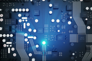 3D rendering Circuit board. Technology background. Central Computer Processors CPU concept. Motherboard digital chip. Tech science EDA background. Integrated communication processor, Information CPU