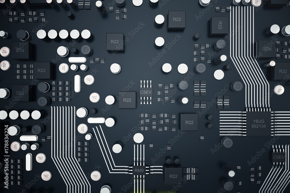 Poster 3d rendering central computer processors cpu concept. electronic engineer of computer technology. co