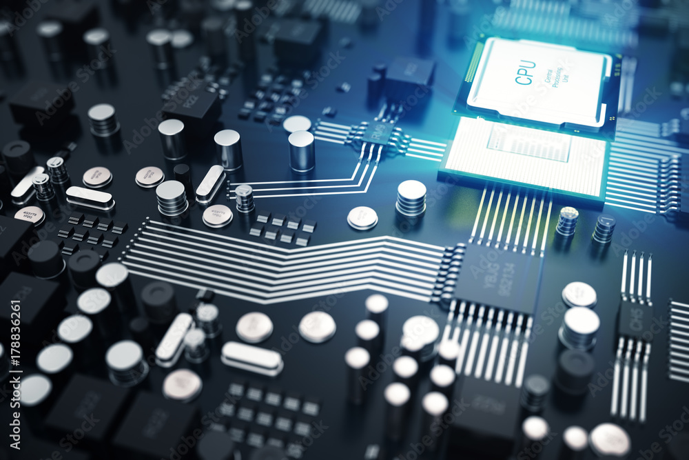 Poster 3d rendering central computer processors cpu concept. electronic engineer of computer technology. co