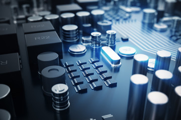 Obraz premium 3D rendering Central Computer Processors CPU concept. Electronic engineer of computer technology. Computer board chip circuit cpu core. Hardware concept electronic device motherboard semiconductor