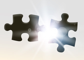 Obraz premium Two joining jigsaw puzzle piece. Symbol of association and connection. Business strategy.