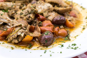 Closeup of pork stew Meat with vegetables
