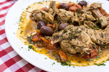 Closeup of pork stew Meat with vegetables