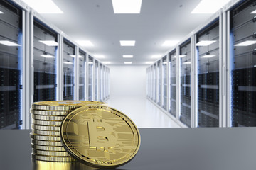 gold bitcoin in server room