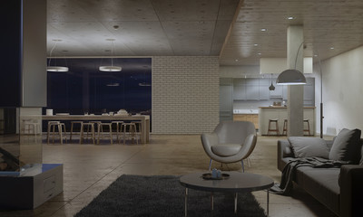 3D rendering Open interior at night