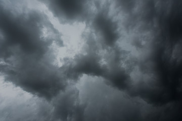 Dark sky and black clouds, Dramatic storm clouds before rainy, Closeup black cloud motion
