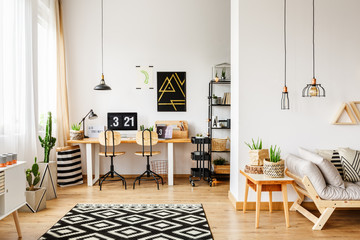 Scandinavian style workspace with table