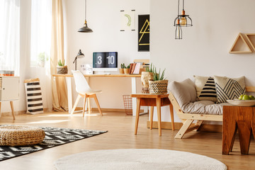Freelancer's work zone with sofa