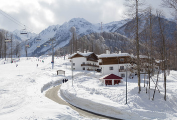 Snow-covered cottages at the Sochi