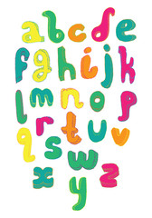 Bright letters sequence from A to Z. Bright english font in hand drawn freehand style with hatch and 3d decoration