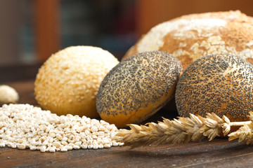 healthy multi grain bread on wood