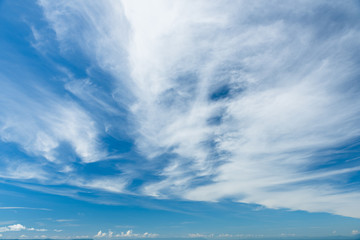 Cirrostratus cloudscape or Fluffy cirrus clouds on blue blue sky, Beautiful cirrocumulus on the high altitude layer - obrazy, fototapety, plakaty