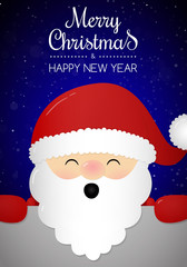 Santa Claus on blue background with snowflakes and wishes. Vector