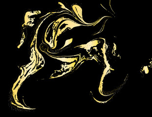 Black and gold liquid texture. Watercolor hand drawn marbling illustration. Abstract vector background. Marble pattern.