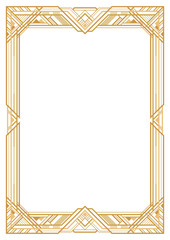 Rectangular golden retro frame, art deco style of 1920s. Transparent background. A3 page proportions. © Svetlana Parshakova