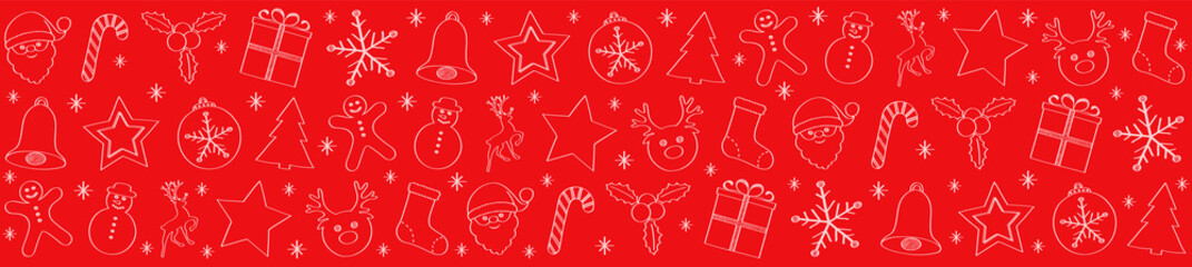 Fototapeta na wymiar Banner with hand drawn decorations for Christmas. Vector.