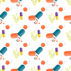 Seamless Pattern Medical Drugs, Pills, Capsules