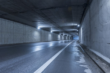 Highway tunnel. Interior of an urban tunnel without traffic.