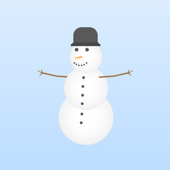 Vector Cartoon Snowman Isolated on Light Blue Background. Christmas, New Year Illustration. Web Icon. Flat style.