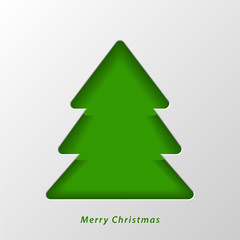 Christmas tree cut out of paper. Decorative design element, holiday decoration for Christmas and New Year cards. Vector illustration