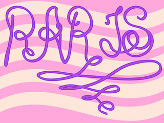 Inscription Paris on a pink striped background