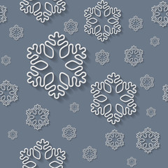 Seamless winter pattern, white snowflakes, Christmas and New Year background, holiday decor. Vector illustration