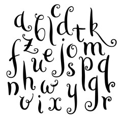 Fairytale hand drawn alphabet. Brush painted letters. Vector illustration.