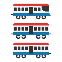 Vintage train icon set, isolated on white background, vector illustration.