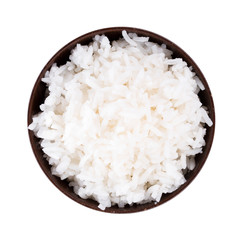 Rice in a bowl on a white background