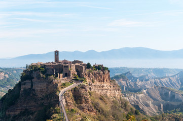 Fototapeta na wymiar Beautiful panoramic view of the famous Civita di Bagnoregio, Lazio, Italy