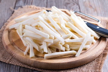 Sliced Potatoes made into French fries