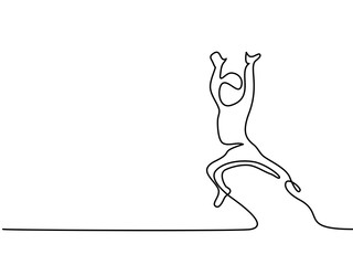 Fototapeta premium Continuous line drawing. Happy toddler boy jumping on bed. Vector illustration