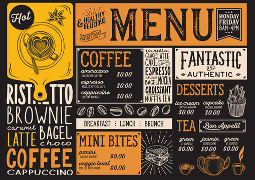 Coffee menu restaurant, drink template.