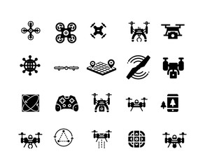 Drone isolated flat vector icons set