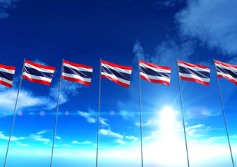 Obraz premium Flag of Thailand under blue sky, 3D rendering
