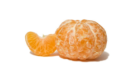 orange peeled mandarin with slice isolated on white background