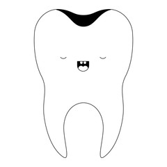 healthy kawaii tooth with root in black silhouette