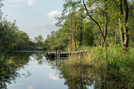 Boats in Zwartsluis, in the Weerribben-Wieden National Park, Netherlands