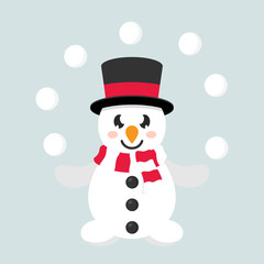 cartoon cute snowman with snowball and scarf