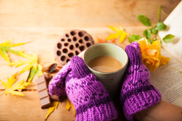 Fresh muffin close up on wood desk