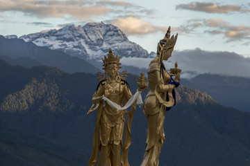 Goddesses at Sunrise, Himalayas in Background, Bhutan - obrazy, fototapety, plakaty