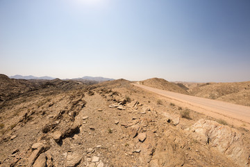 Road trip in the Namib desert, Namib Naukluft National Park, travel destination in Namibia. Travel adventures in Africa.