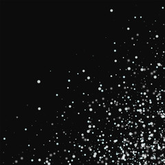 Amazing falling snow. Scattered bottom right corner with amazing falling snow on black background. Excellent Vector illustration.