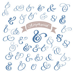 Set collection Calligraphy lettering vintage decoration ampersands for letters and invitation. Hand drawn type. Vector illustration