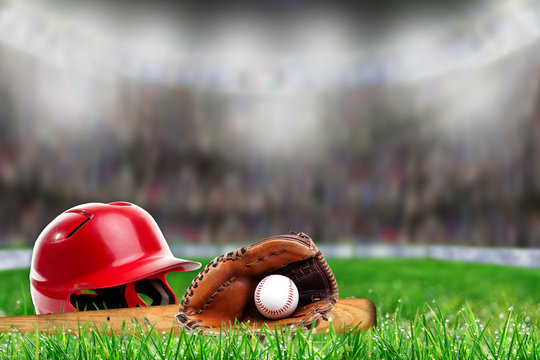 Baseball Equipment on Grass With Copy Space